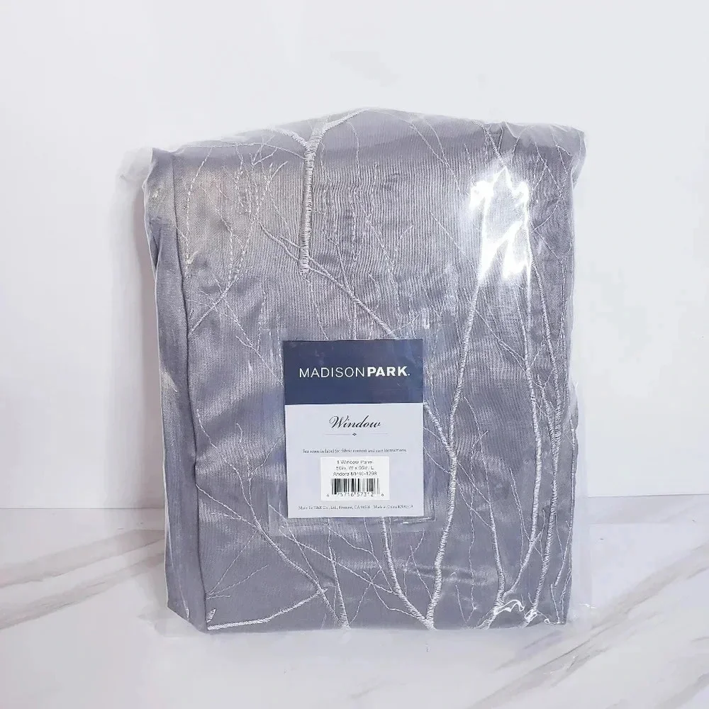 1 Window Panel Curtain Lined Embroidered Gray Grey Size 50